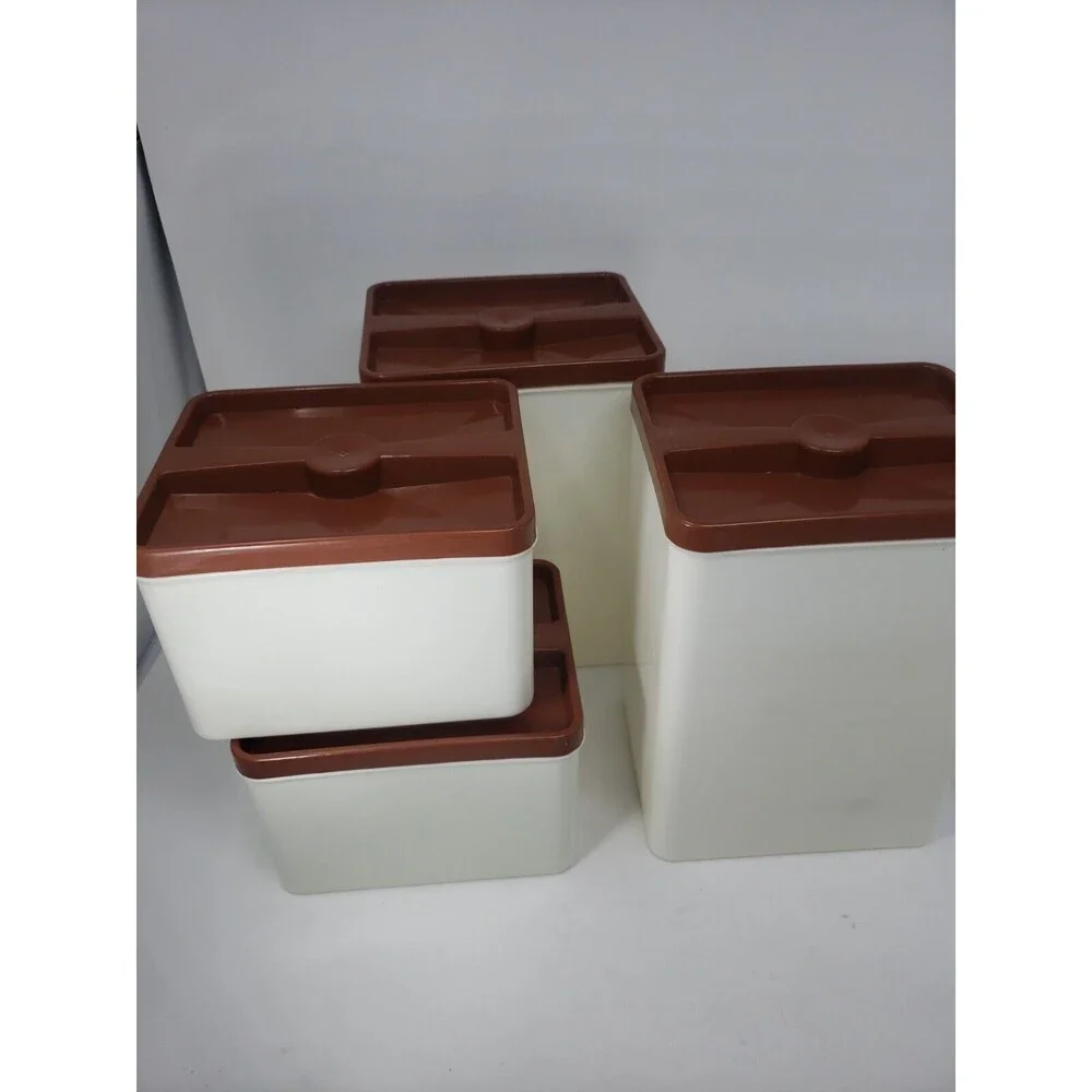 Poly Flex Republic Canister Set Vintage MCM Four Piece Brown 4 Lids Model 239